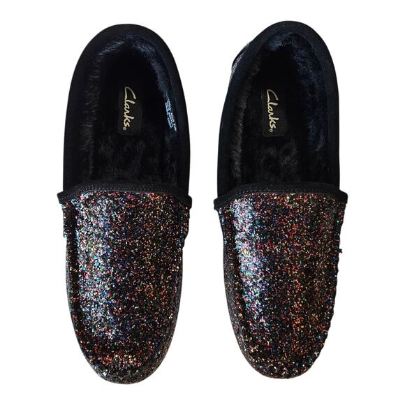 CLARKS Women's 10 M Faux Fur Glitter Moccasin Slippers Slip On Comfort NEW - Picture 3 of 10